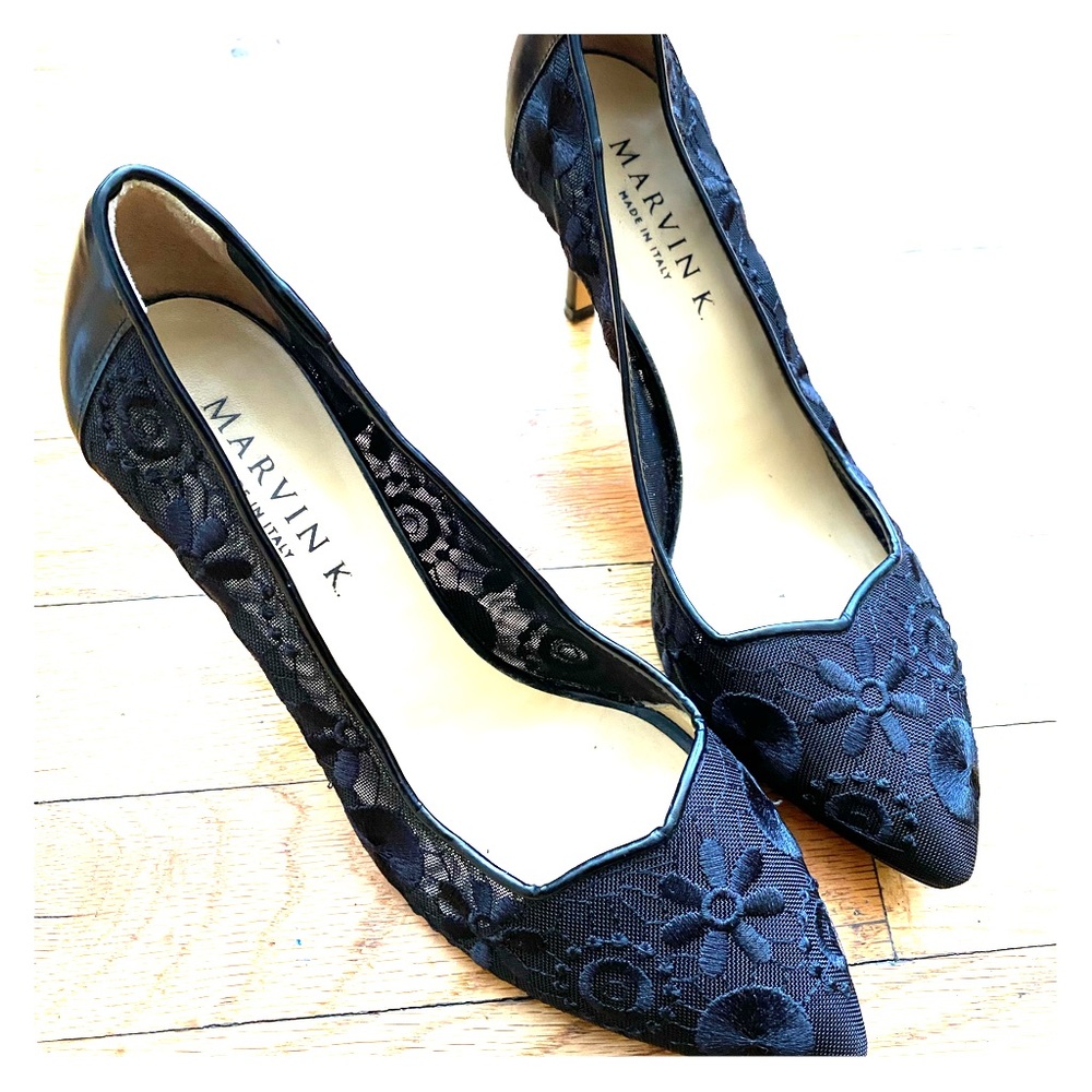 Black lace pumps